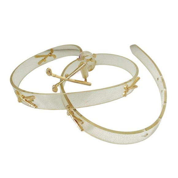 Gold Tone & Clear PVC Retro Golf Clubs Themed Belt Women's Small 35" Strap - Picture 1 of 2